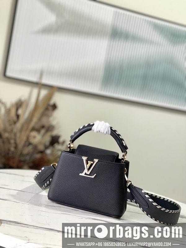 LV Replica Bags Capucines M21121黑拼银织带21x14x8cm gf