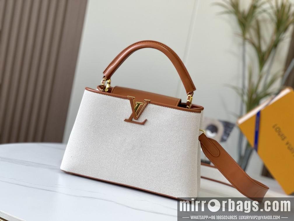 1:1 Louis Vuitton Bags Capucines M57361绣花白棕金31.5x20x11cm cs