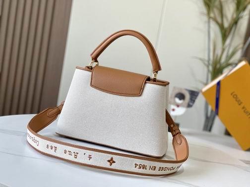 1:1 Louis Vuitton Bags Capucines M59969麻布配浅土黄金扣31.5x20x11cm cs