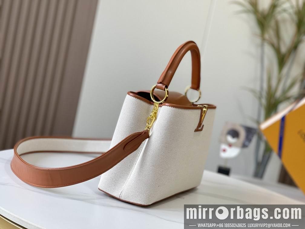 1:1 Louis Vuitton Bags Capucines M57361绣花白棕金31.5x20x11cm cs