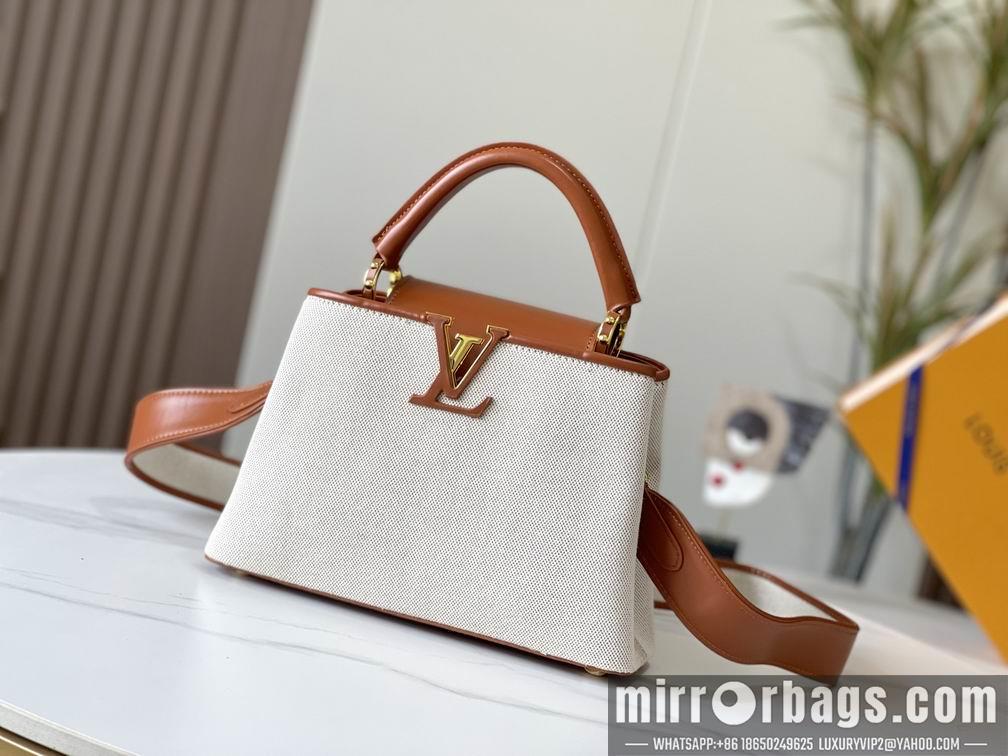 1:1 Louis Vuitton Bags Capucines M57361绣花白棕金27x18x9cm cs