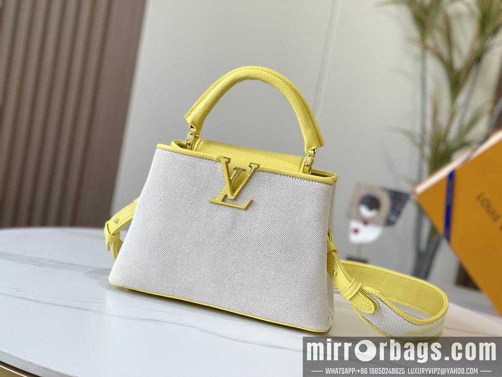 1:1 Louis Vuitton Bags Capucines M59873麻布配蛋黄金扣27x21x10cm cs