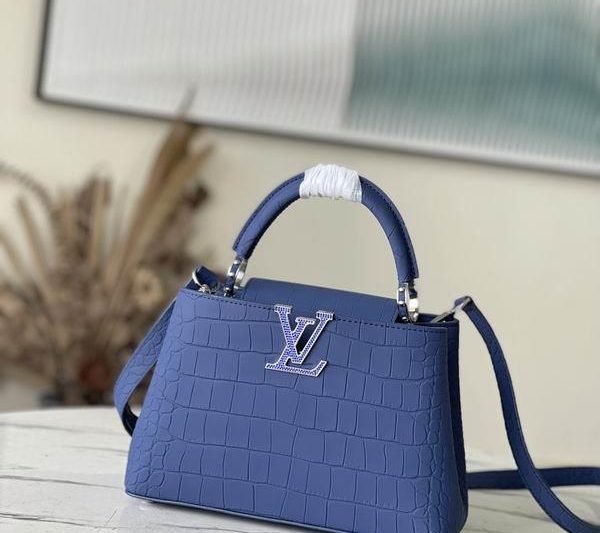 LV Replica Bags Capucines N93163雾蓝鳄鱼纹27x18x9cm