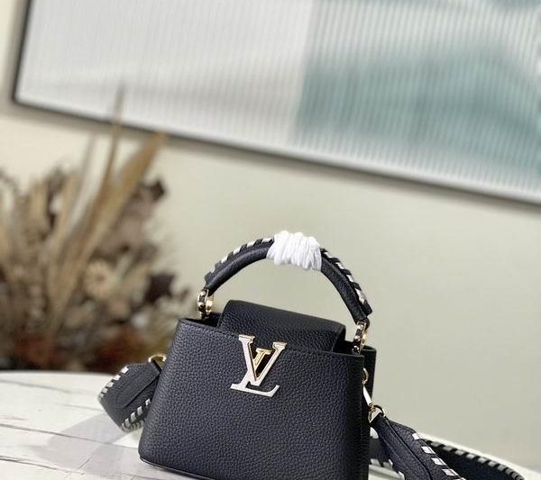 LV Replica Bags Capucines M21121黑拼银织带21x14x8cm gf