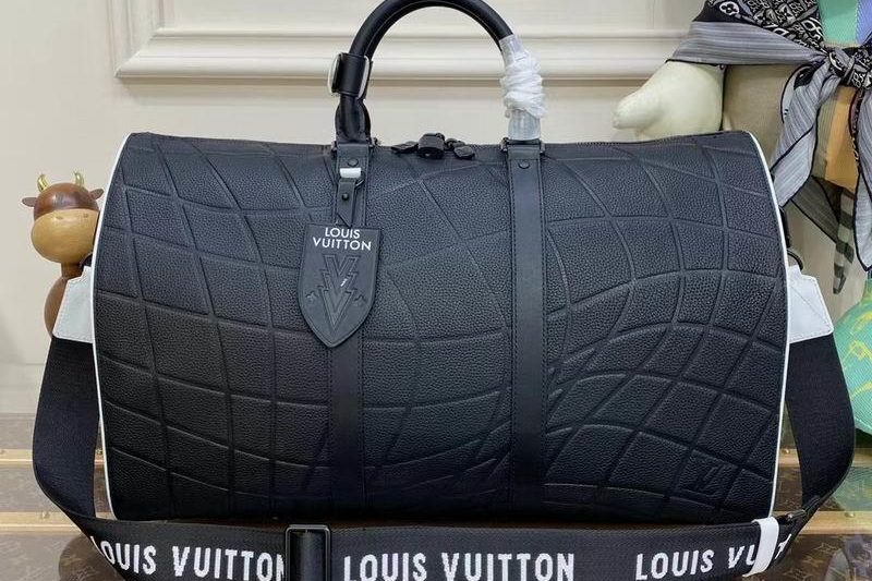 LV Replica Bags Keepall M21382黑全皮 50x29x23cm gf