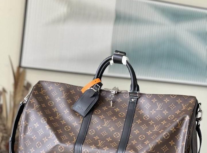 LV Replica Bags Keepall M41414老花黄 黑皮 55x31x26cm