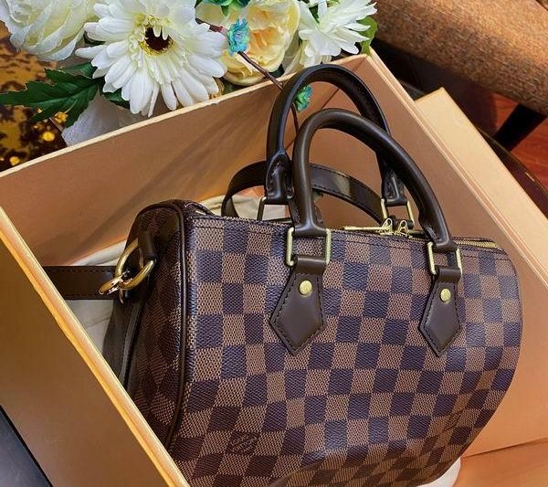 LV Replica Bags Speedy N41368咖啡格25x19x15cm gf